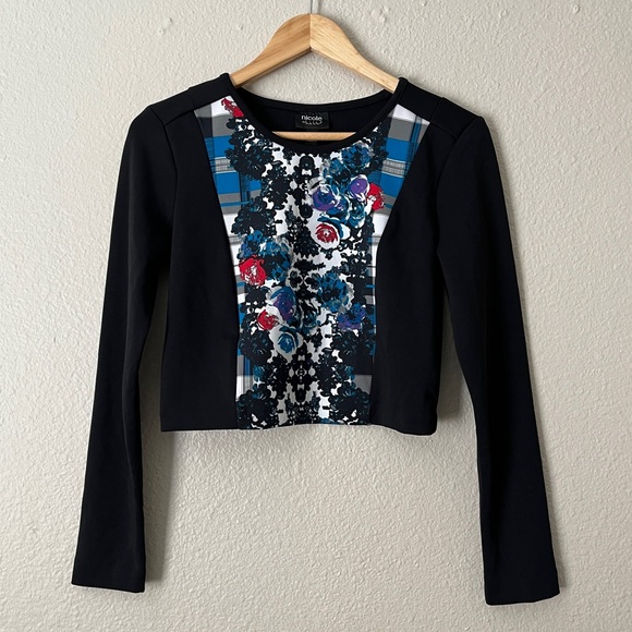 Nicole by Nicole Miller Tops - NWT Nicole Miller Cropped Long Sleeve Shirt Women Small Ice Thaw Floral Black